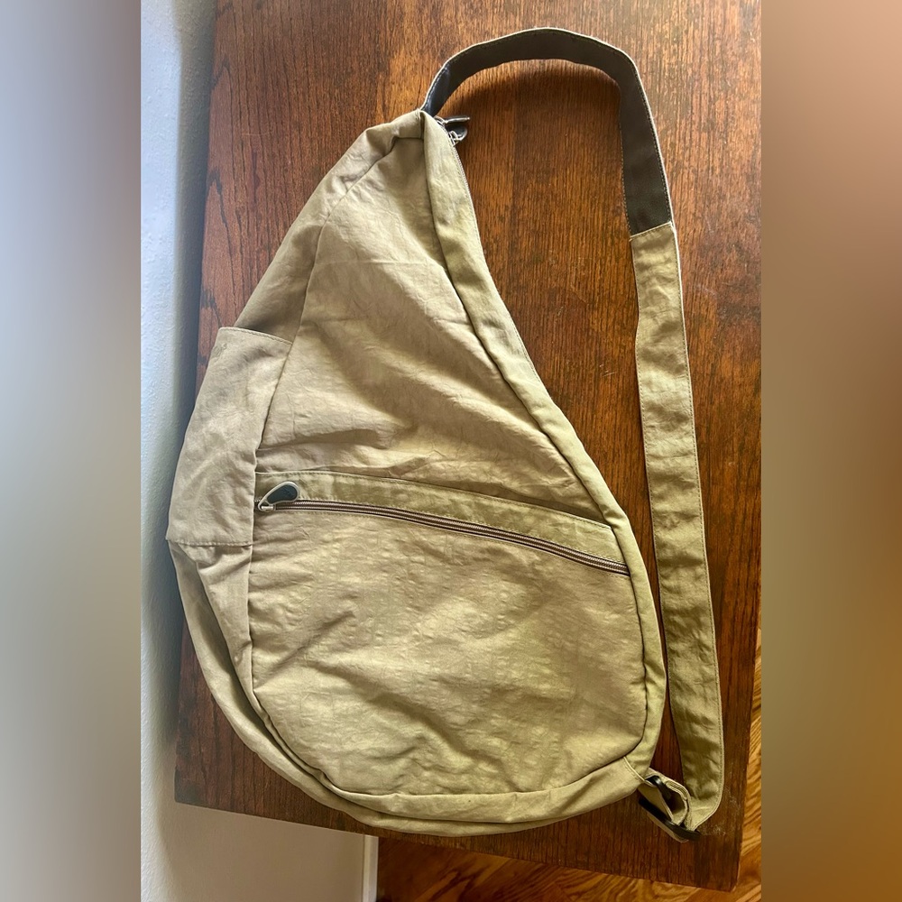 Ameribag Healthy Backpack Crossbody Sling Bag Tan Nylon Size Large